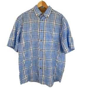 r-options Mens Button Front Short Sleeve Shirt Blue Men Size Large